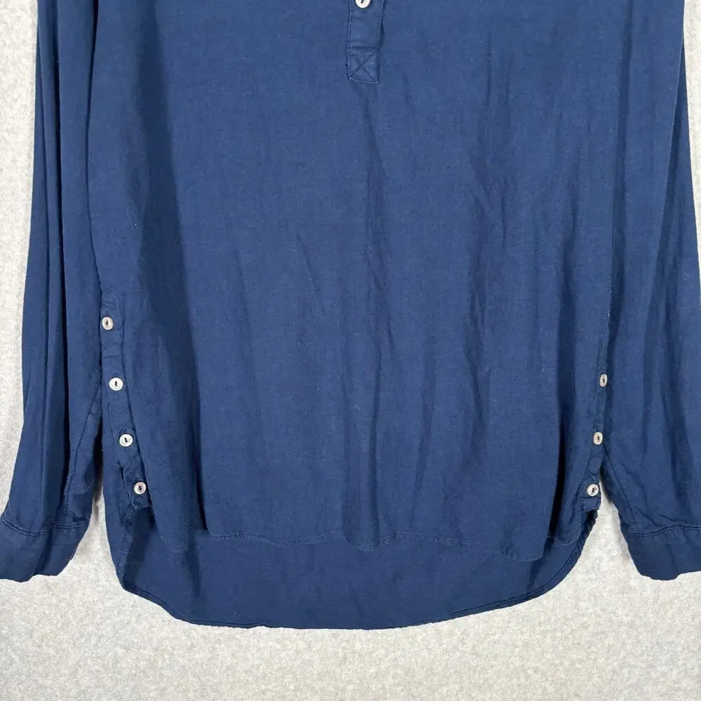 Croft Barrow Linen Popover Tunic Top Medium Navy‎ Lagenlook Blouse Pullover